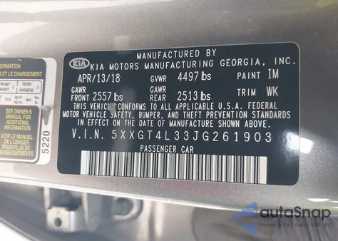 2018 Kia Optima Lx from USA, damaged, VIN 5XXGT4L33JG261903